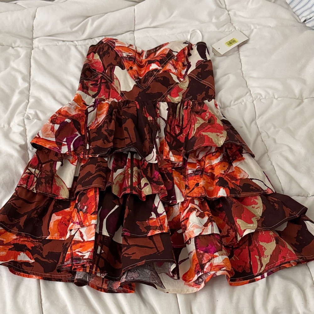 Gianni Bini Red and Brown A-Line Dress